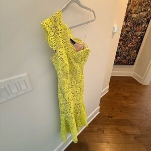 Karen Millen Neon Yellow Lace One-Shoulder Dress
